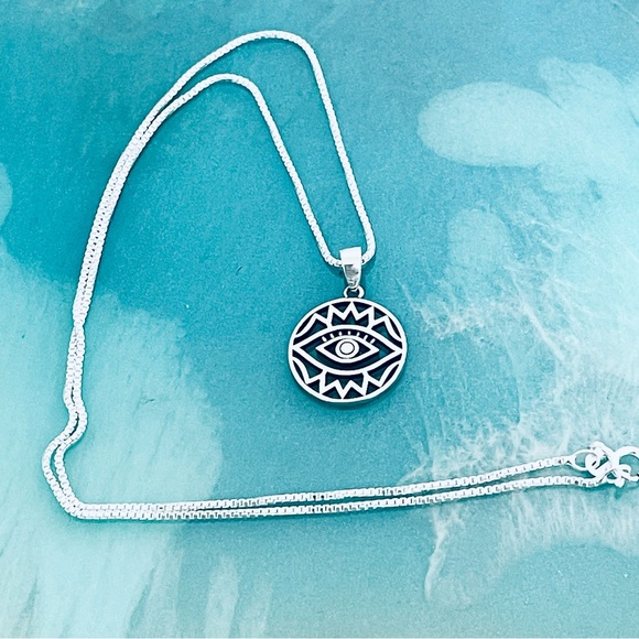 Sterling Silver All Seeing Eye Necklace, Protection Jewelry Chain, Eyelashes - Picture 6 of 12